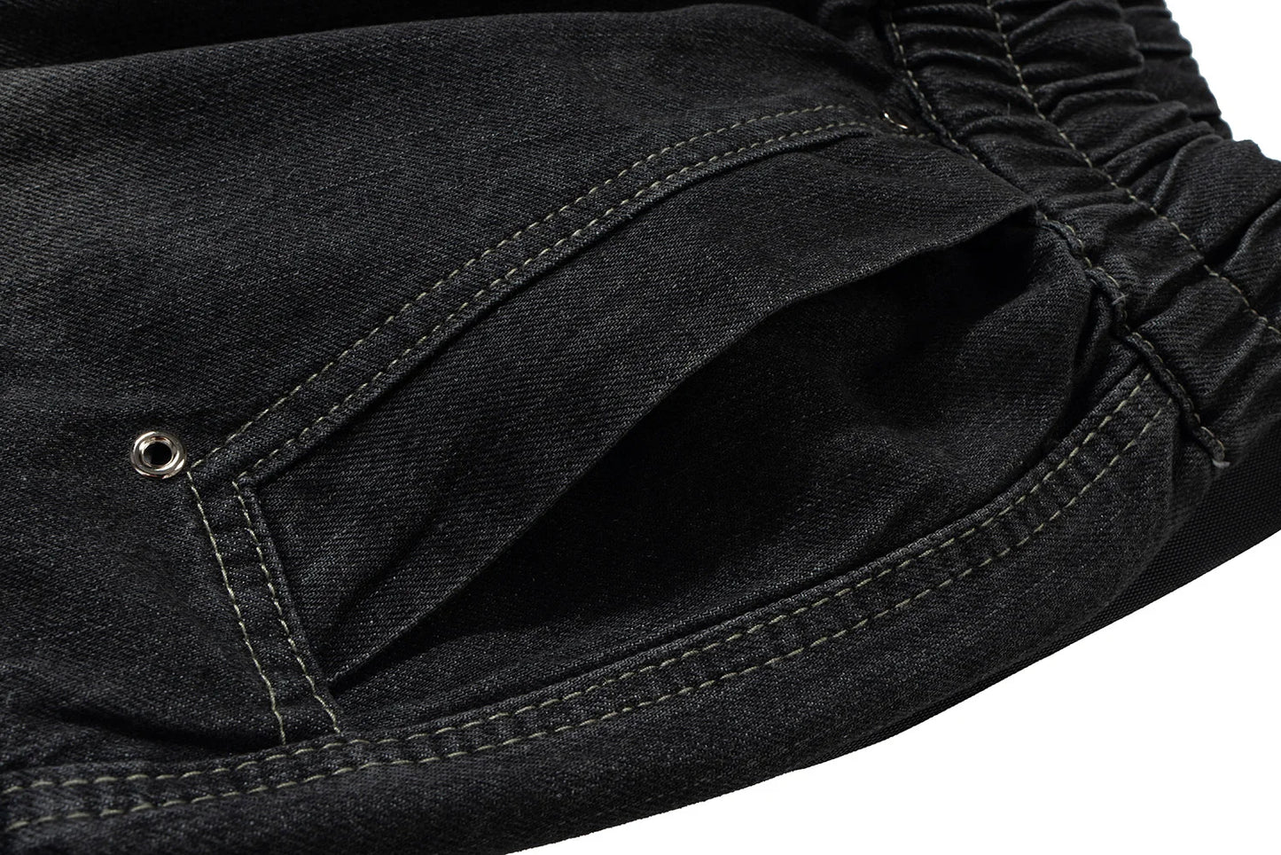 Ro Style Ribbons Streetwear Multi-pockets Cargo Short for Men Elastic Waist Wide Leg Baggy Jeans Knee Length Pants Loose Overall Street King Limited