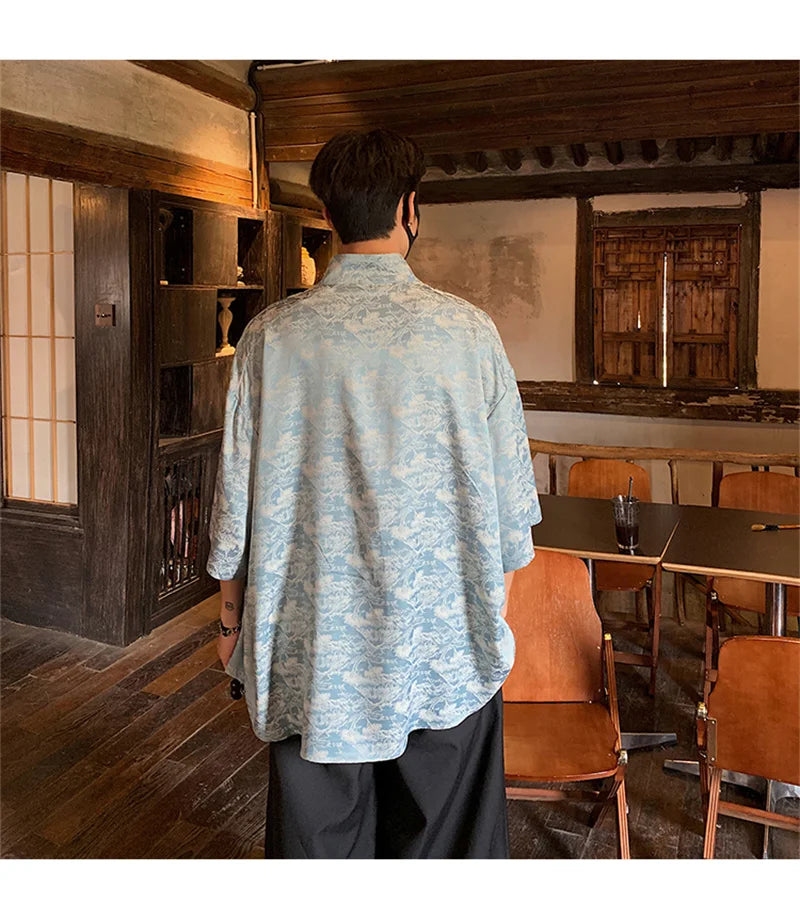 Streetwear New Chinese Style Hawaiian Flower Shirts For Men Short Sleeve T Shirts New Chinese Style Hawaiian Flower Shirts For Men Short Sleeve T Shirts 2024 Summer 3D Graphic Shirt Y2K Streetwear Mens Blouse Fashion Sweater Jacket With Graphic Design For Men