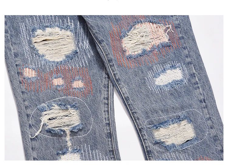 destroyed ripped jeans straight jean pants men biker jeans fashion zipper streetwear trousers hip hop pants joggers baggy jeans unique joggers style 2173