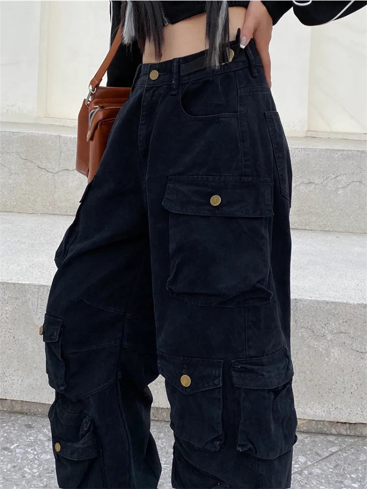 unisex hip hop pants retro cargo pant streetwear multi pockets zipper harajuku joggers new casual loose straight baggy trousers unique joggers style 1047