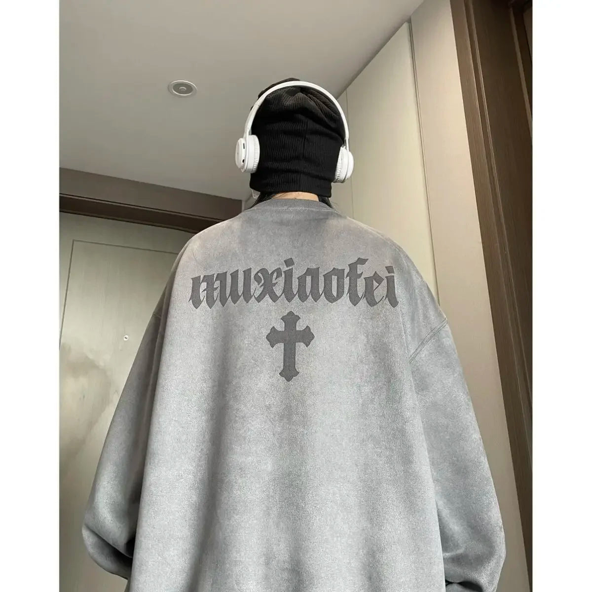 New suede sweatshirt for men in autumn new American high street handsome long sleeved couple tops printed round neck jacket y2k Street King Limited