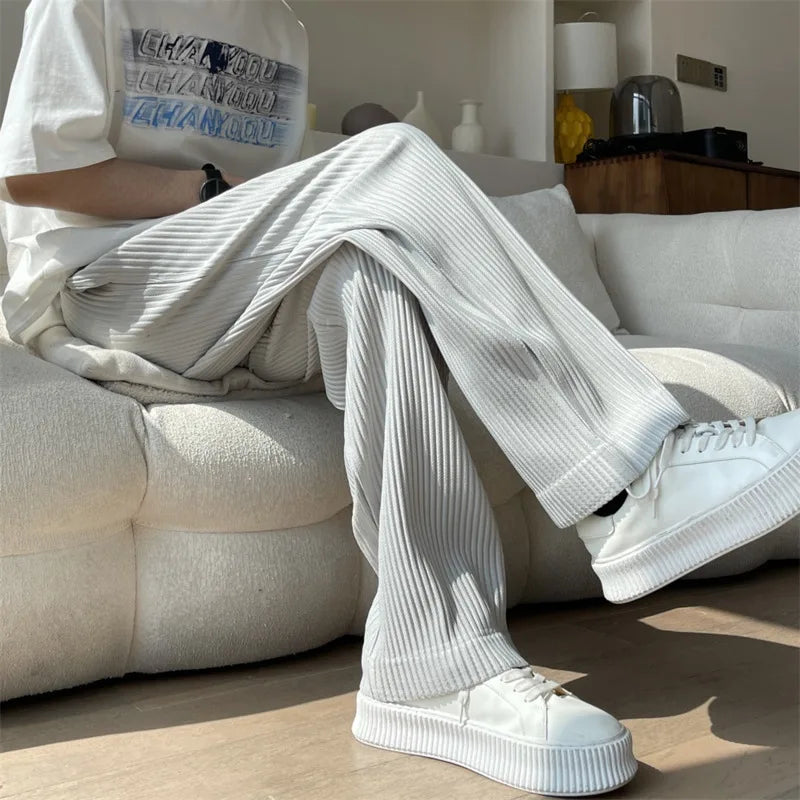 Summer Pleated Pants Men Oversized Fashion Casual Ice Silk Pants Men Streetwear Hip Hop Loose Wide Leg Pants Mens Trousers S-2XL Street King Limited