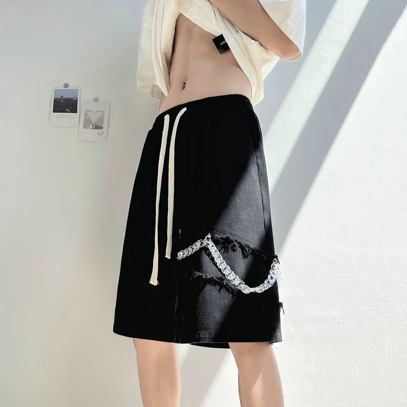 summer men suede straight shorts 2024 new y2k streetwear design drawstring bermudas hombre vintage baggy basketball shorts summer street shorts