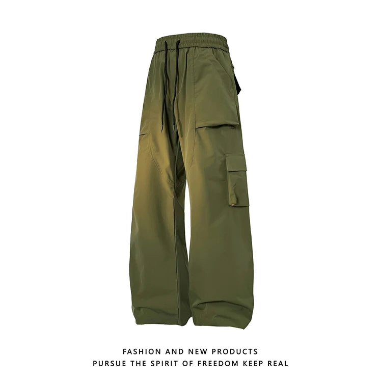 multi pocket mens wide leg straight cargo pants korean fashion track pants male casual loose mopping trousers four seasons unique cargo style 1021