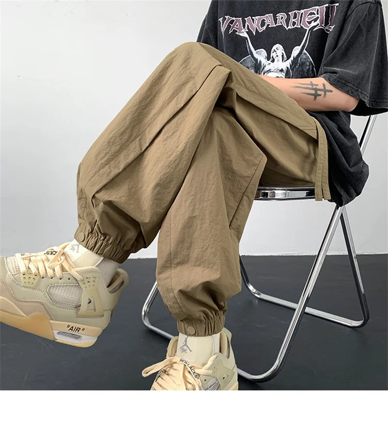 summer mens solid color breathable trousers male casual elastic waist fitness joggers sweatpants autumn baggy straight pants unique joggers style 3520