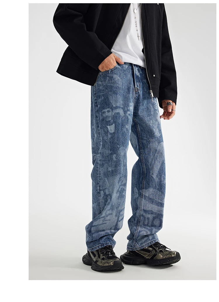designer human printed denim jeans mens new casual zipper straight hip hop jeans streetwear baggy pants joggers graphic jeans unique joggers style 5151
