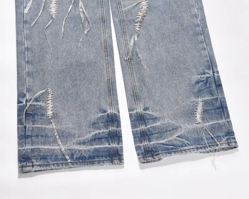 fashion loose streetwear denim jeans new casual wide legs straight jean pants hip hop tassel joggers baggy jeans men clothing unique joggers style 4911