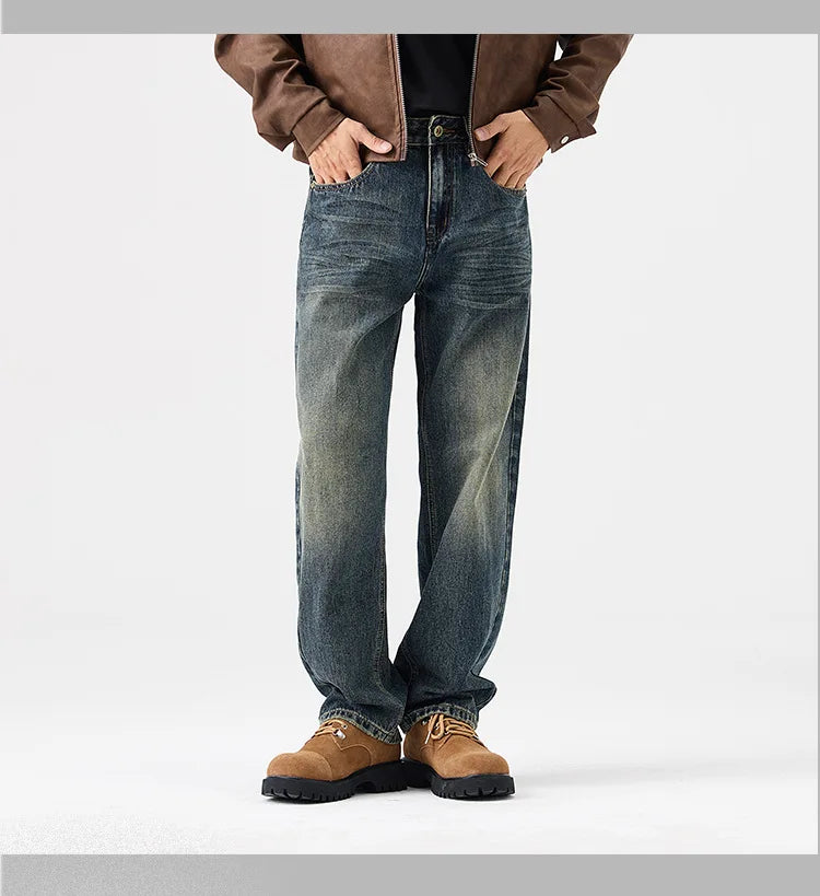 mens streetwear fashion loose casual plus size straight wide leg denim baggy jeans pants boyfriend jeans trousers unique jeans style 2817