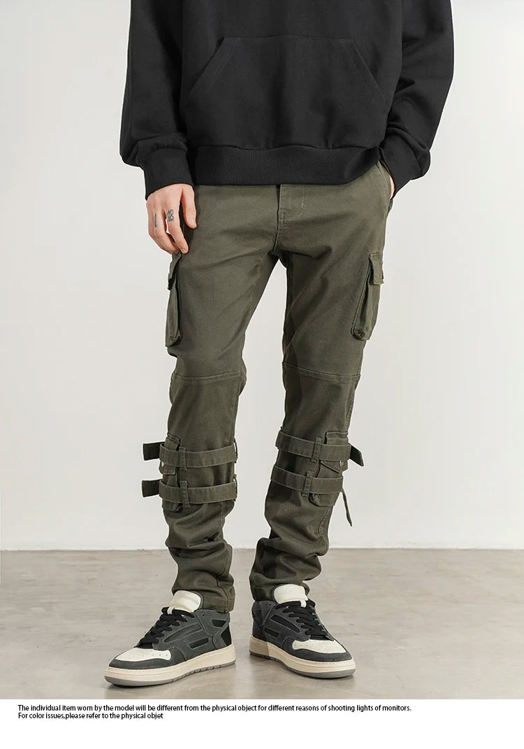 mens high street jeans casual hip hop military cargo pockets trousers new fashion slim fit zipper skinny denim pants joggers unique joggers style 1686