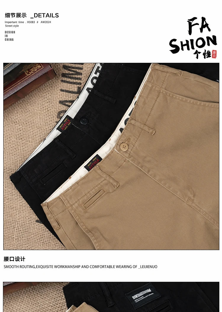 men american retro handsome loose casual business pure cotton pants japanese amikaji fashion straight cargo pant trouser unique cargo style 2408