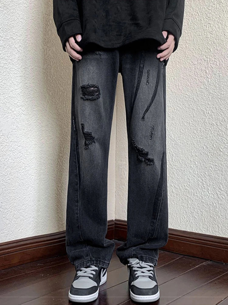 summer high street ripped jeans mens hip hop vintage design punk denim trousers hombre harajuku fashion casual y2k baggy jean unique jeans style 3181