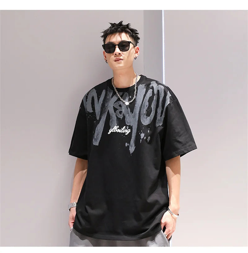 2024 New American Letter Print T-shirt Men's Summer Short Sleeve Cotton Oversize Tee Shirts Hip Hop Fashion Y2K Breathable Tops Street King Limited