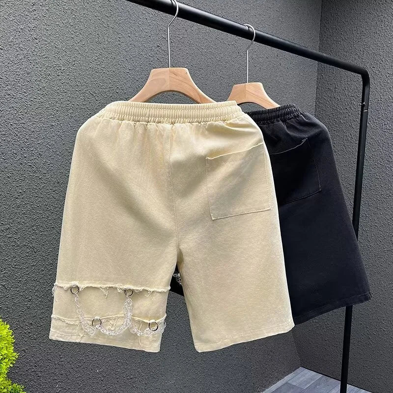 summer men suede straight shorts 2024 new y2k streetwear design drawstring bermudas hombre vintage baggy basketball shorts unique shorts style 3204