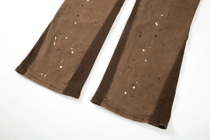 swag hip hop speckle ink flare jeans streetwear patchwork mens cargo jean pants washed logging trousers jeans male jeans overall unique cargo style 4765
