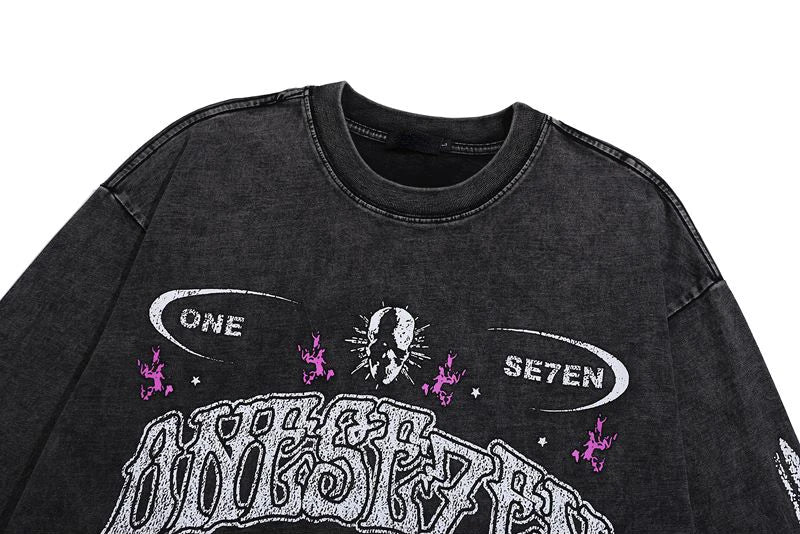 Fashion Distressed Washed T-shirt Harajuku Skull Skeleton Printed Unisex Hip Hop Tees Y2K Loose Mens Casual Cotton Tops T-shirts Street King Limited