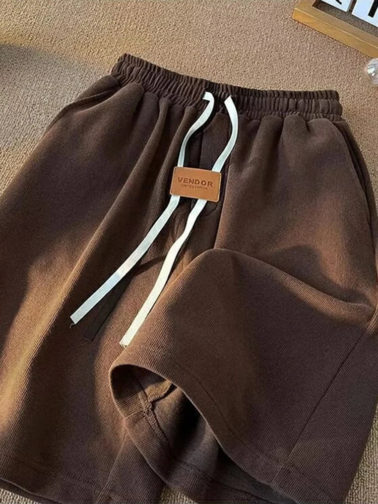 summer y2k shorts for men casual gym basketball baggy short sweatpants appliques drawstring solid color bermuda masculina unique joggers style 3780