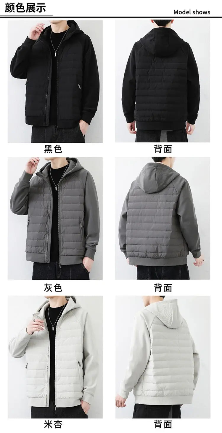 90 duck down jacket men fashion splice loose casual lightweight down hooded down jacket winter warm hoody coat outerwear unique default style 1115