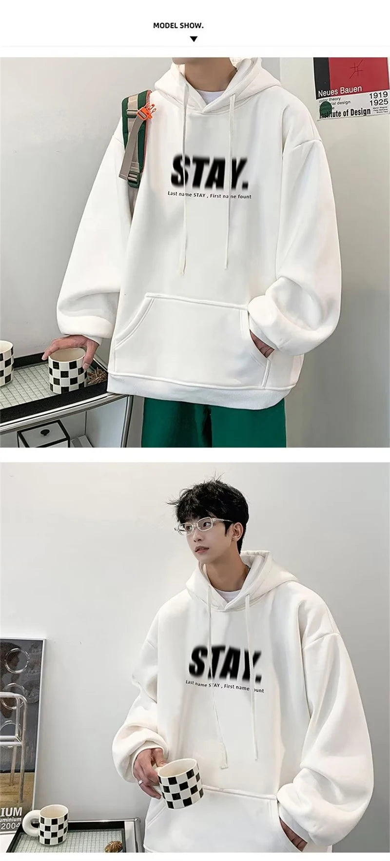 New in Letter STAY Print Sweatshirts Men Casual Vintage Fleece Pullovers Hoodies Autumn Y2K Streetwear Baggy Hoody Clothes Street King Limited