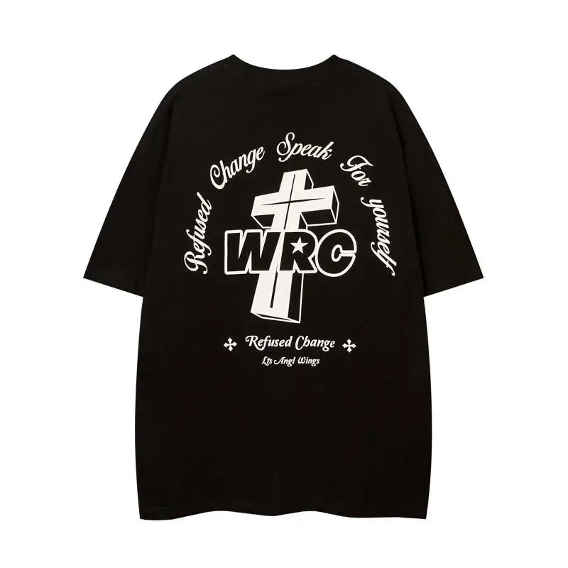 Summer cross printed short-sleeved T-shirt for male and female students loose couple American high street trendy ins couple tops Street King Limited