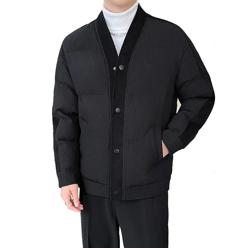 Men's Winter Collarless Woolen Splice Cotton-padded Jacket Men Business Casual Fashion Loose Warm Parkas Coat Thicken Jacket Street King Limited