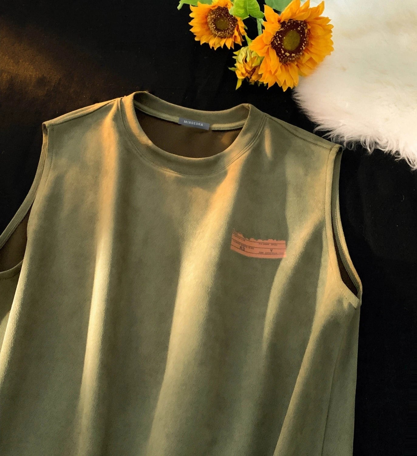 American sleeveless t-shirt vest men's trendy summer outer wear heavy suede ins loose waistcoat top men clothing mens t shirts Street King Limited