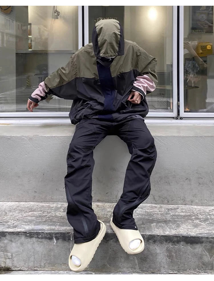 Vibe Style Nylon Rubber Pressing Joggers Men's Urban Streetwear Fashionable Adjustable Zipper Up Functional Cargo Trousers Street King Limited