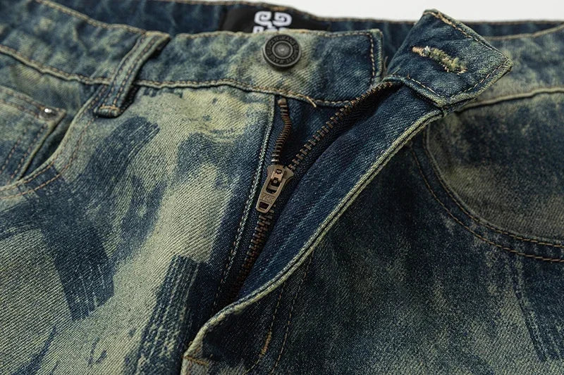 men loose casual american high street hip hop vibe printed denim baggy jeans pants man streetwear ripped jeans trousers stacked flare jeans
