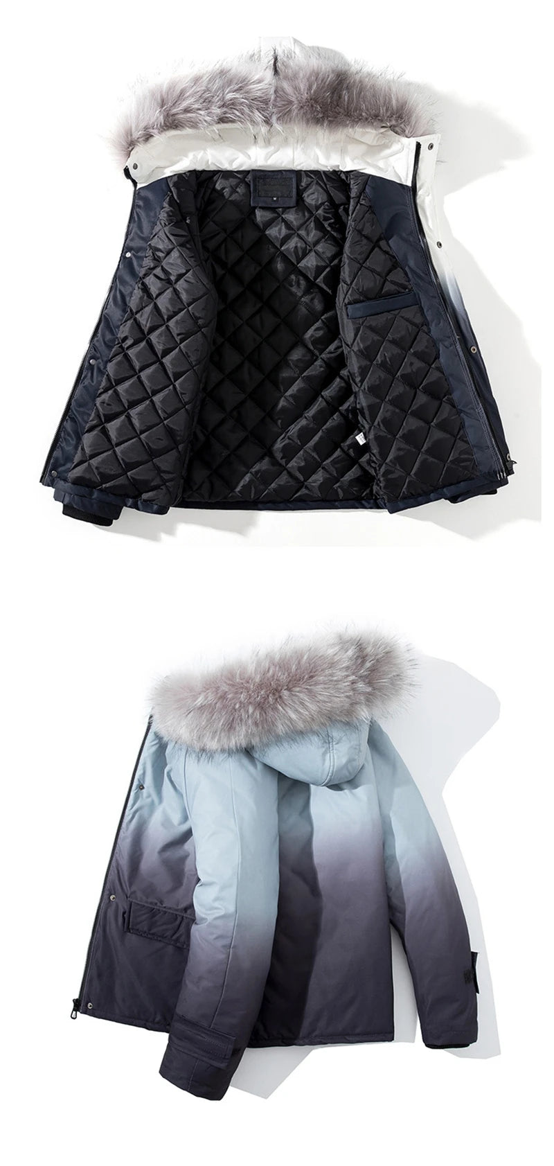 rainbowtouches winter warm gradient parkas men women streetwear thick jackets coat fashion harajuku hoody fur collar coats unique default style 4388