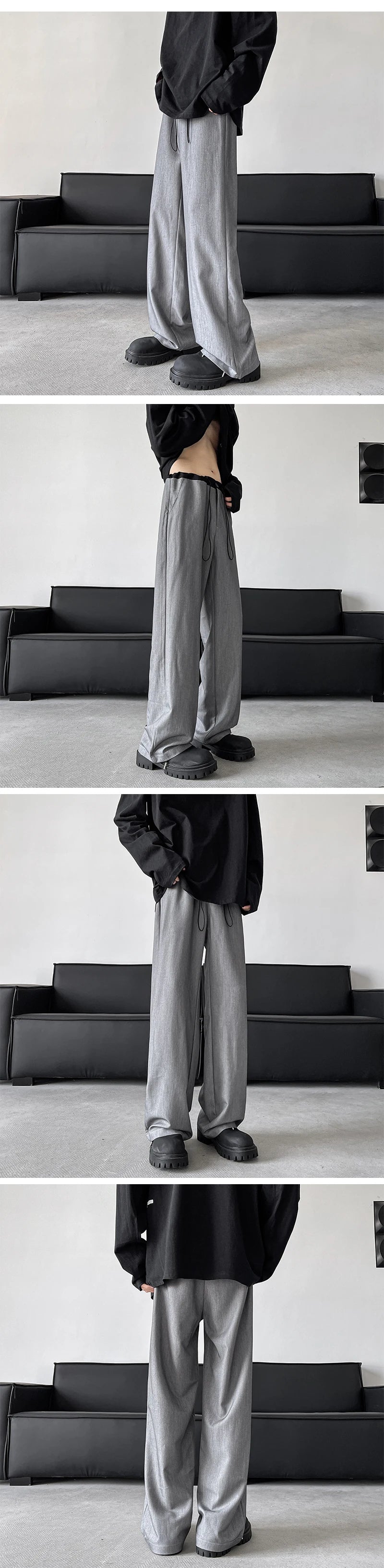 blue gray black elastic waist suit pants men fashion society pants korean loose straight casual pants mens office trousers unique default style 1126