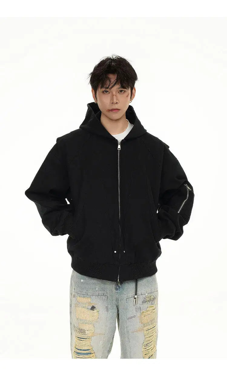 spring autumn hood bomber jacket men streetwear fashion loose casual hooded short cargo jacket cityboy coat outerwear unique cargo style 249