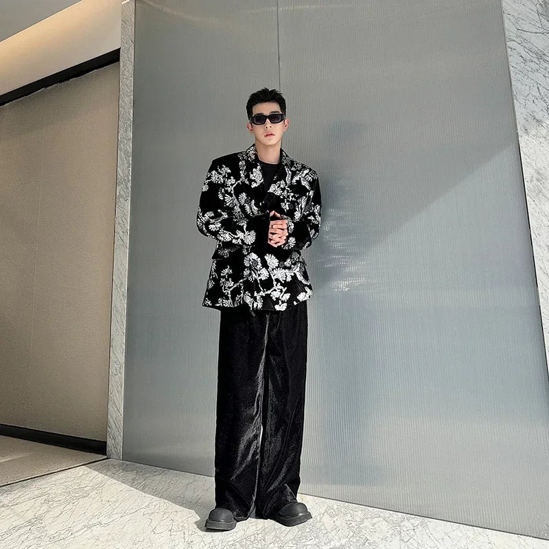 men sequin embroidery velvet loose casual 2 pieces suits blazers jacket pant sets stage party dress suits performance costumes unique default style 2731