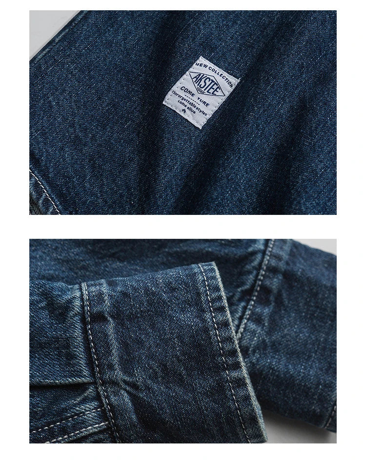 Vintage Men's Spring And Autumn New Washed Distressed Denim Shirt Jacket Loose Casual Long-Sleeved Coat Jacket Street King Limited