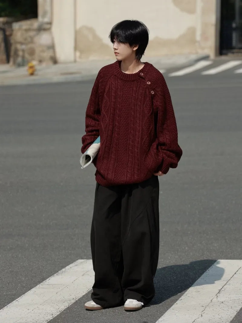 Thicken Japanese Retro Sweater Mens 2024 New College Couples Casual Warm Round Neck Pullover Red Simplicity Knitted Jacket Street King Limited