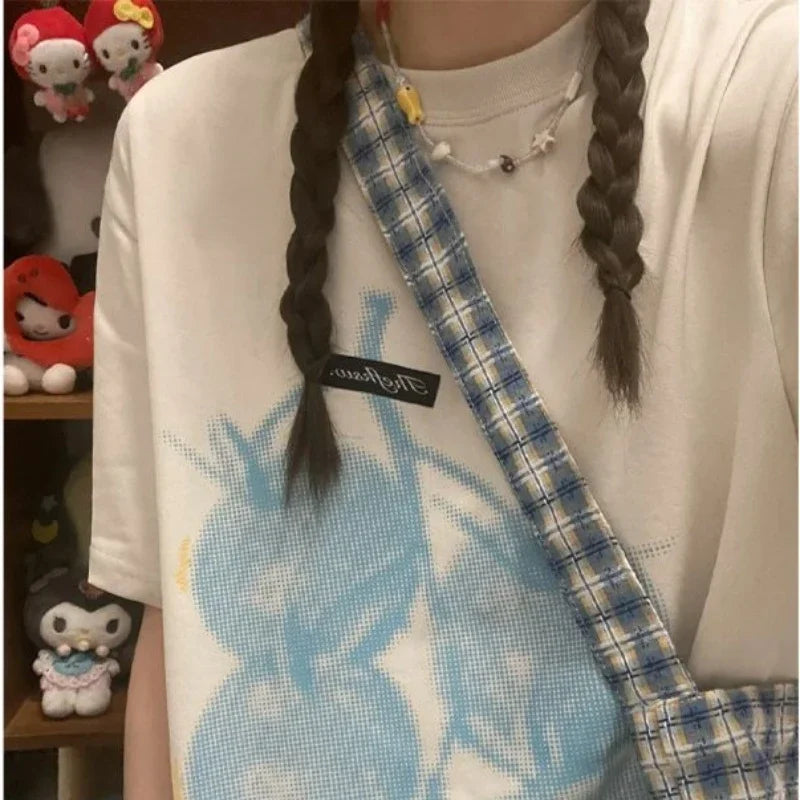 Summer Korean Street Printed Short-sleeved T Shirt Fashionable Women Retro Hip-hop Y2K Personality Harajuku Loose Design Top Ins Street King Limited