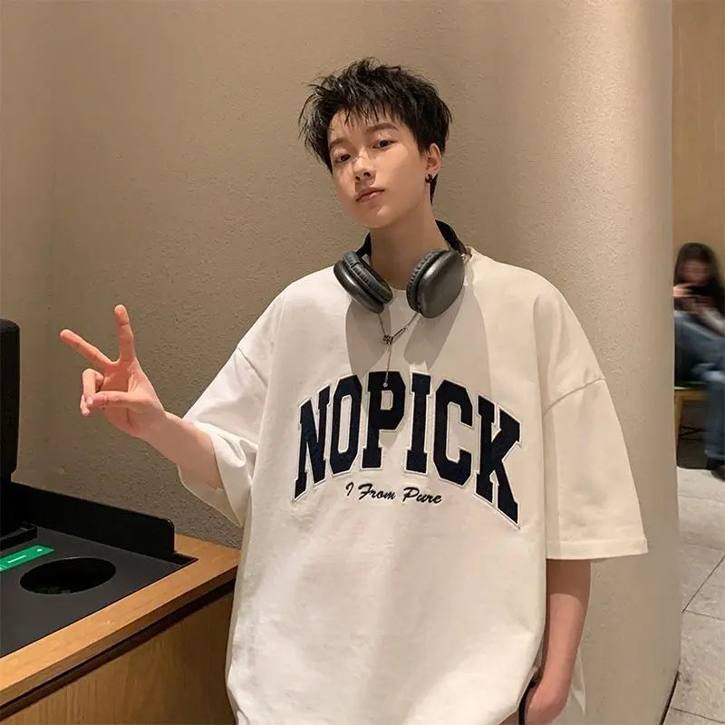 Summer new style boy handsome short-sleeved thin Hong Kong style half-sleeved pure cotton loose Korean style heavy trend T-shirt Street King Limited