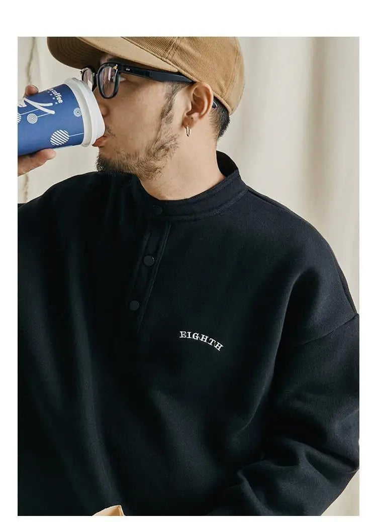 Trendy brand sweatshirt men's Japanese style loose stand collar hoodless pullover long sleeve versatile autumn and winter style Street King Limited