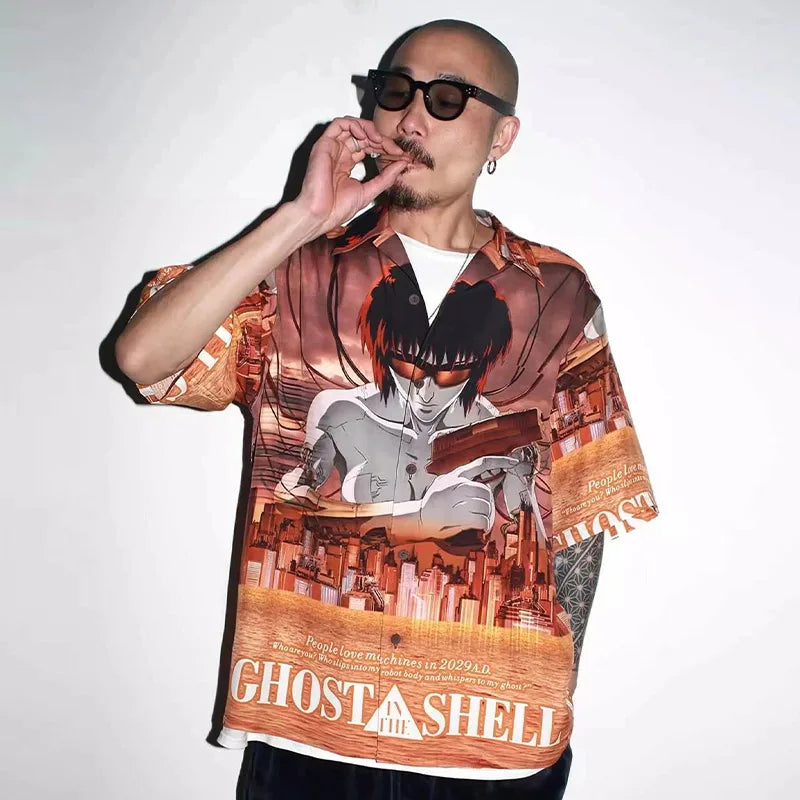 Japanese Style Anime Comics Printed Short Sleeve Shirt for Men Summer New Fashion Lapel Button Hawaiian Shirts Men and Women Street King Limited
