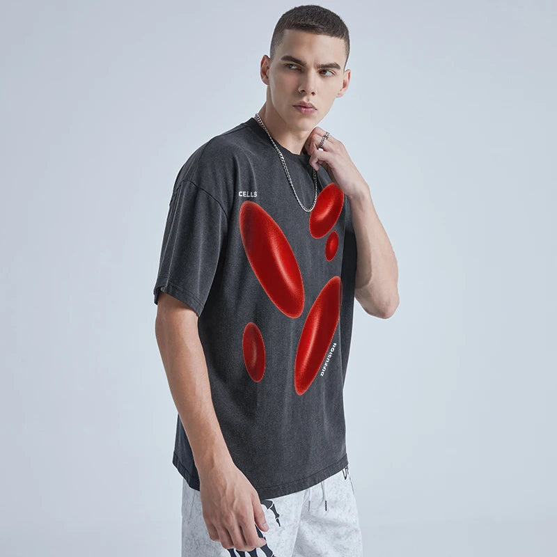 Rainbowtouches Washed Men's T Shirt Vintage Unisex Special Design Printing Shirt High Street Graphic Fashion Loose Mens Shirts Street King Limited