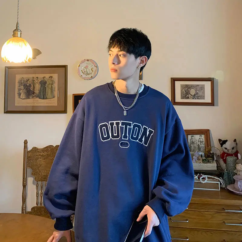 Trendy and Personalized Korean Round Neck Sweatshirt Men Spring Autumn New Y2K Thickened Trendy Brand Long-sleeved Top Jacket Street King Limited