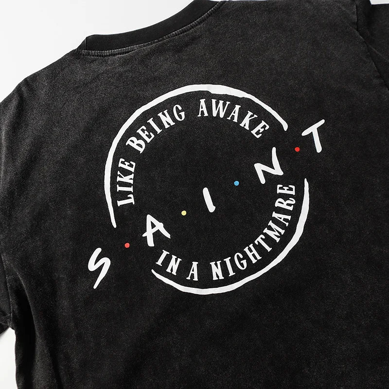 Saint T-shirt Summer Men Woman High Quality Street Hip Hop Chaopai Lovers Loose Casual O-Neck Wash Top Tees Street King Limited