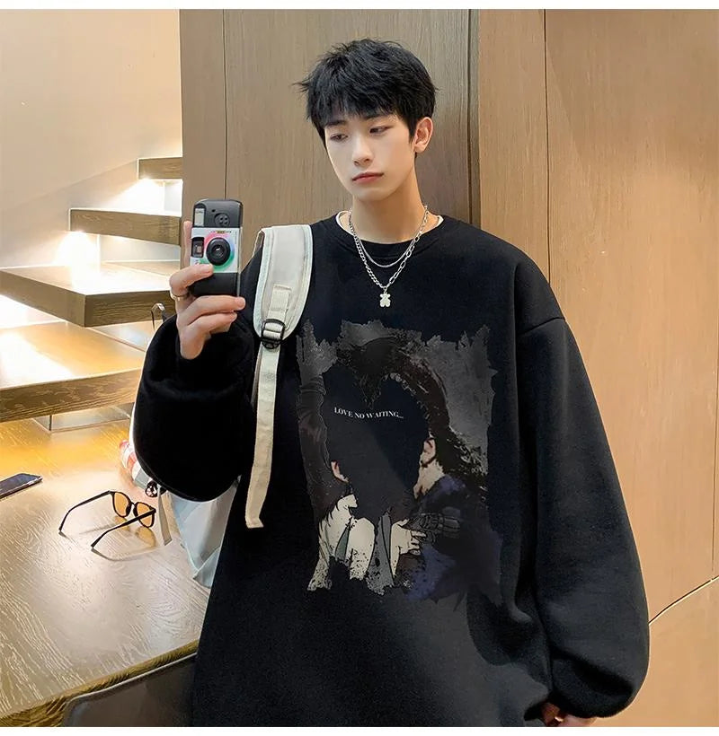Men's Oversized Love No Watting Letter Graphic Sweatshirts 2025 Korean Fashions Sudaderas para Hombres Streetwear Y2K Hoodies Street King Limited