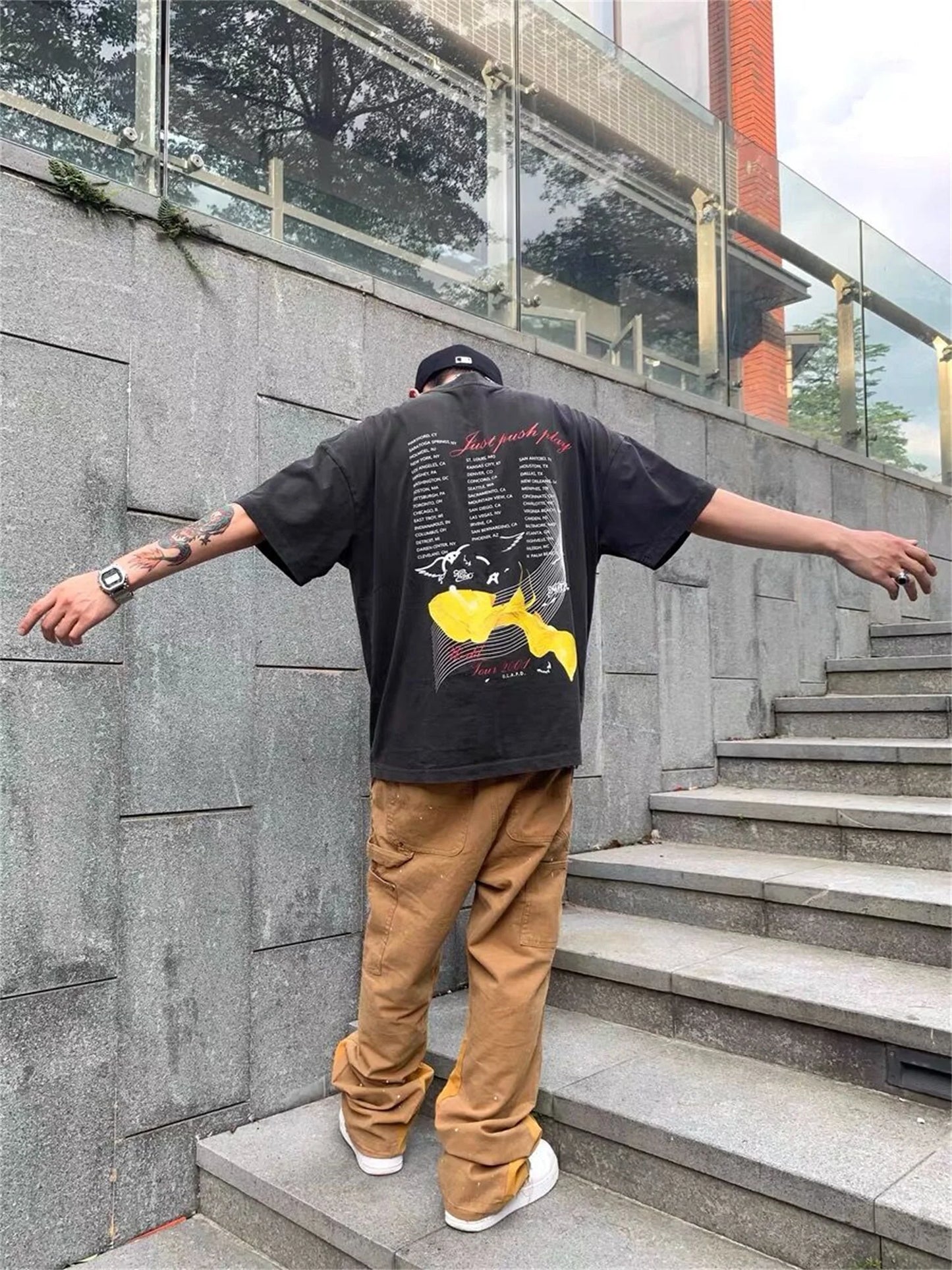 Summer Vintage Retro Style Printing Washed Casual Loose High-Street Tops T-Shirt For Men Street King Limited