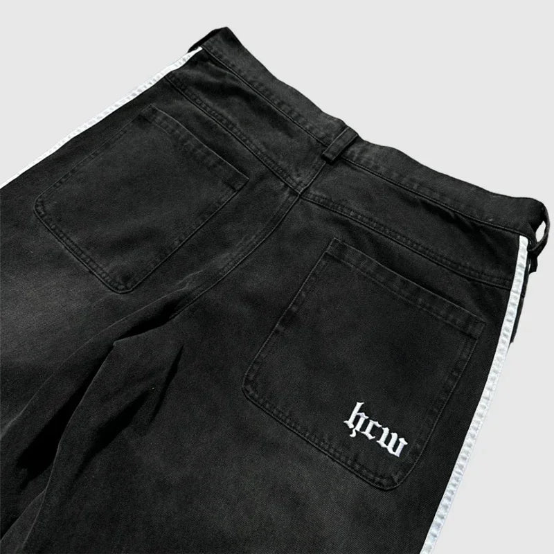 harajuku y2k baggy jeans high quality embroidered striped sweatpants baggy jeans women streetwear casual wide leg denim pants unique joggers style 3750