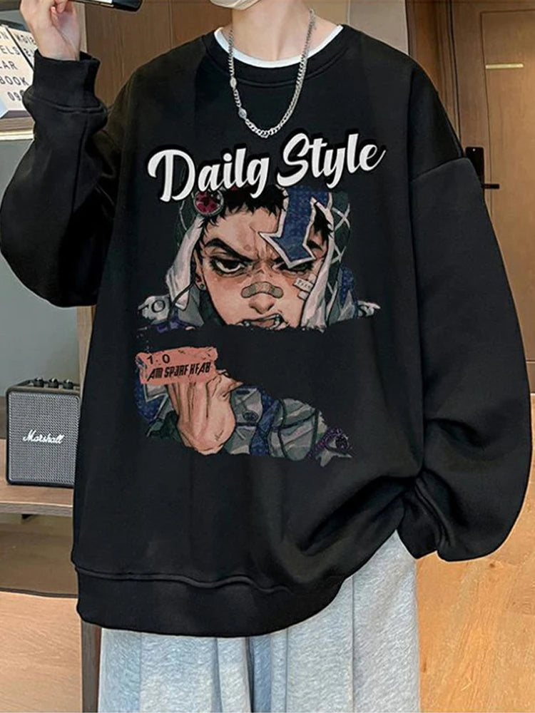 New Anime Boy Printed Men's Crewneck Sweatshirts Autumn Y2K Vintage Fleece Pullover Hoodies Streetwear Hip Hop Hoody Clothes Street King Limited