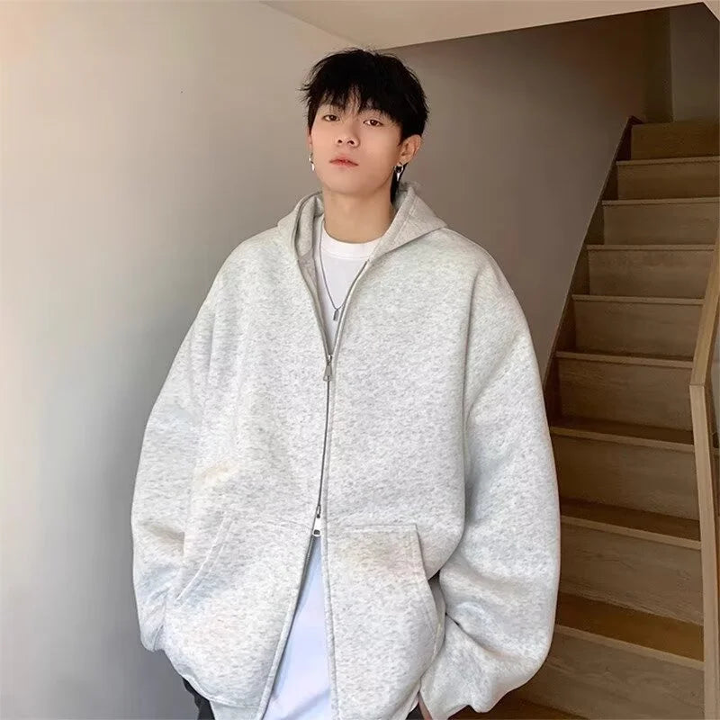 winter mens fleece zipper hooded sweatshirts 2025 new classic solid color oversized hoodies y2k streetwear outerwear tracksuit unique default style 36