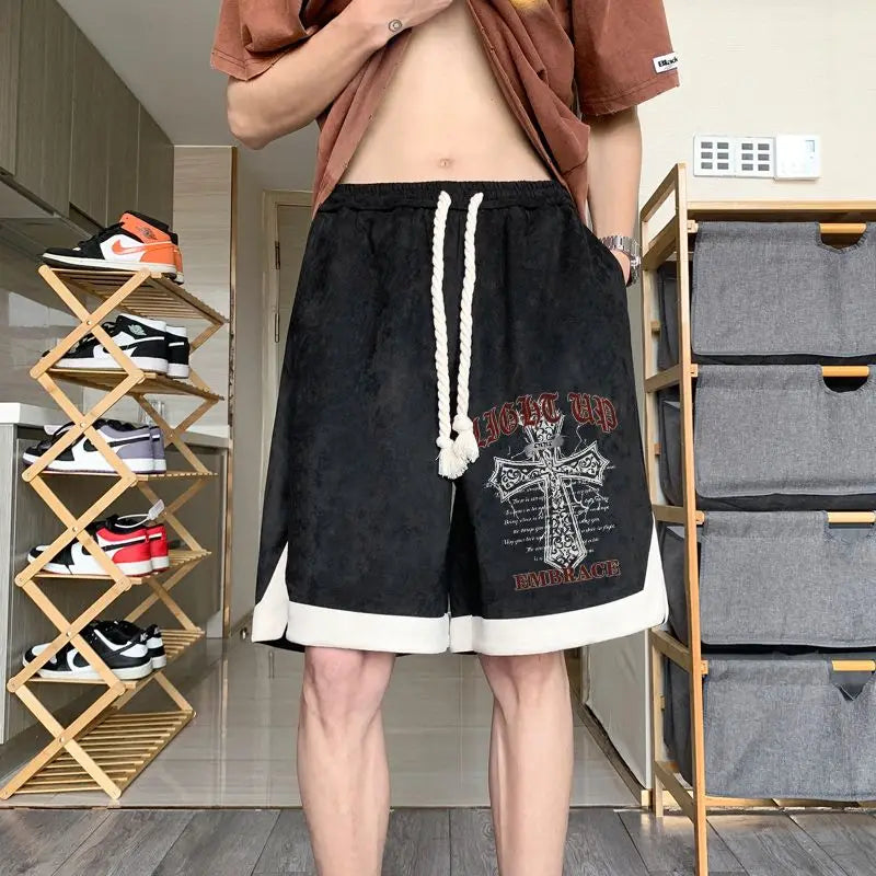 high street hip hop men and women summer personalized capris american trendy letter printing loose sports casual shorts y2k unique shorts style 4603