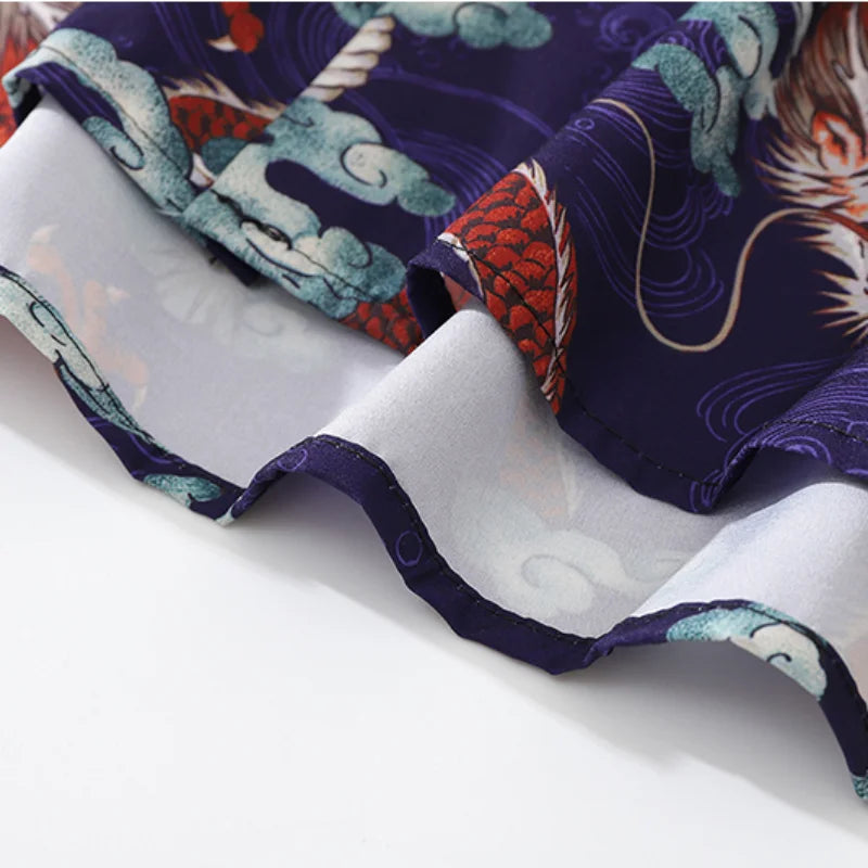 Men Dragon Print Chinese Style Shirt Casual Short Sleeve Hawaiian New Summer Shirts Hip Hop Streetwear Loose Top Harajuku Shirts Street King Limited