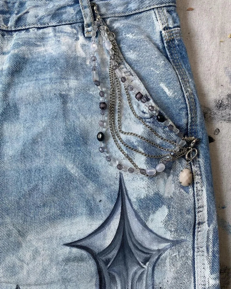 y2k american street retro graffiti anime print oversized denim shorts men shorts high waist fashion loose casual wide leg pants unique jeans style 3366