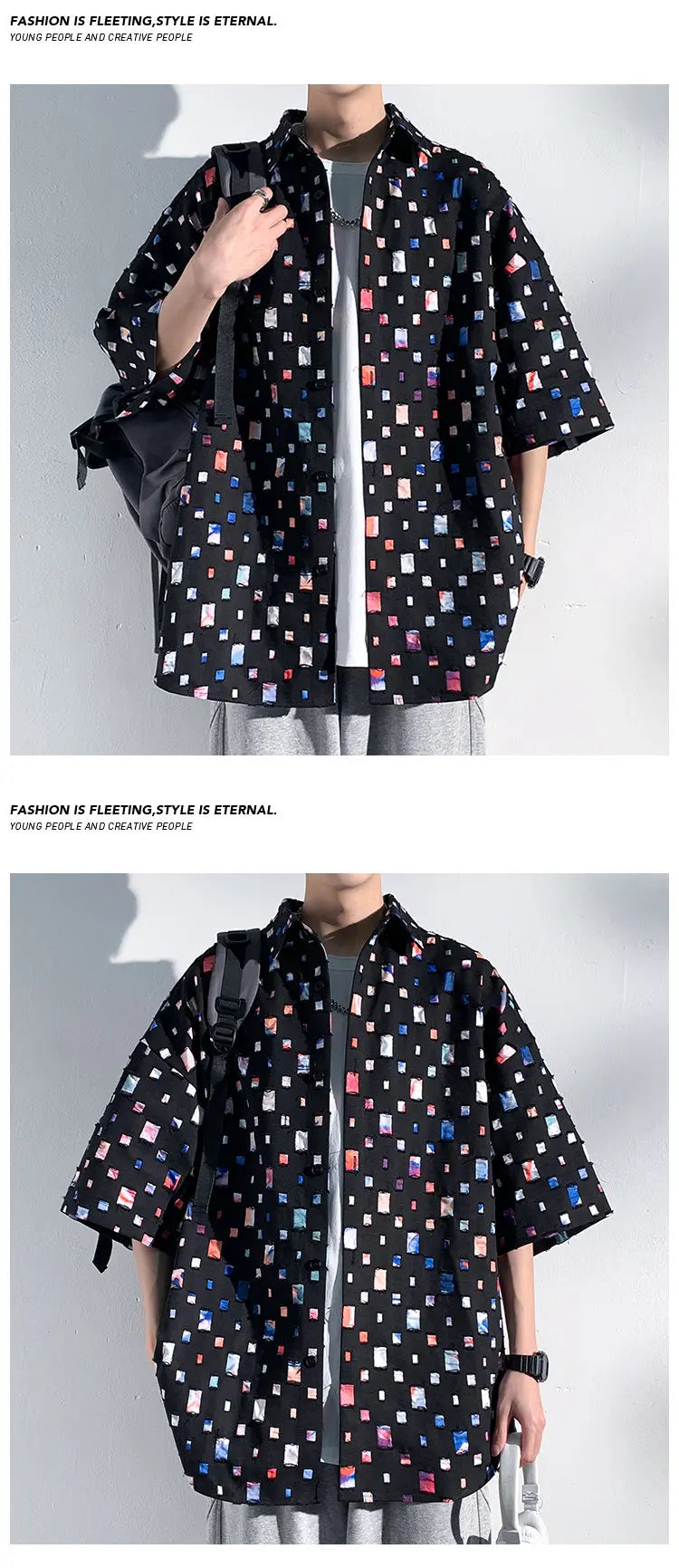 Summer Short Sleeved Shirt Men Fashion Retro Hollowed Out Shirt Men Streetwear Loose Colored Plaid Shirt Mens Large Size M-5XL Street King Limited