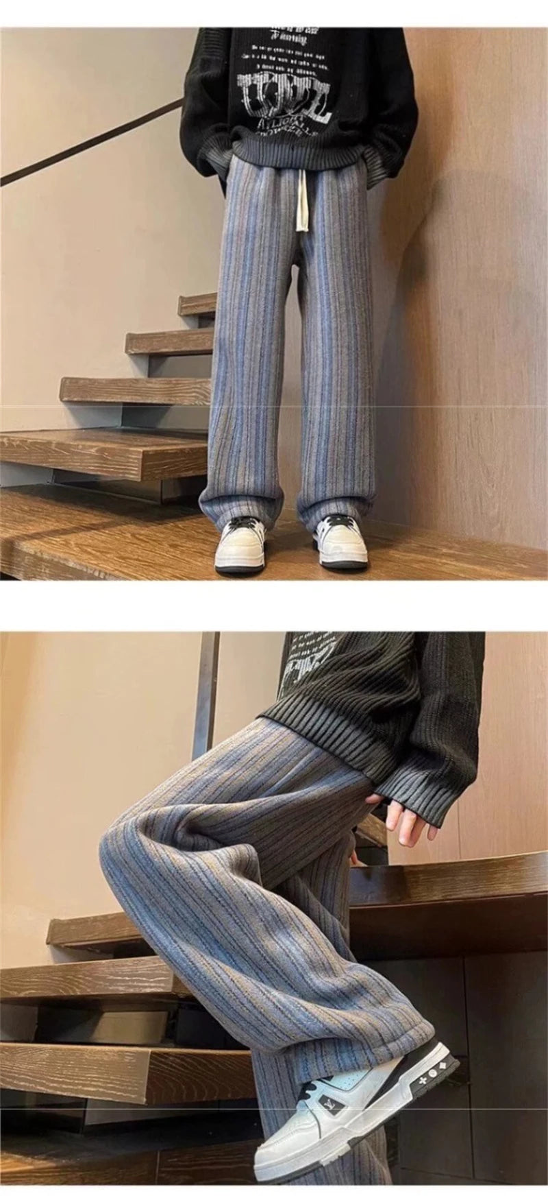 autumn striped woolen straight leg pants for men classic y2k vintage baggy trousers new casual high street fashion sweatpants 1 unique joggers style 249